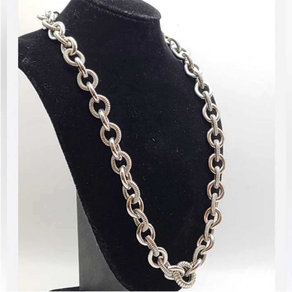 Judith Ripka .925 Silver Textured Rolo Link Barrel Chain Necklace 18.5” 100g - Picture 14 of 14
